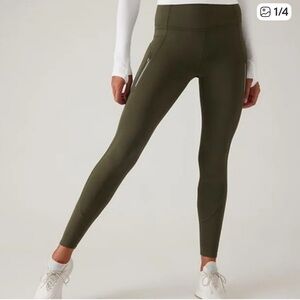 Athleta Ranier Tights Olive Green Small Petite for us shorties Worn 1 time
